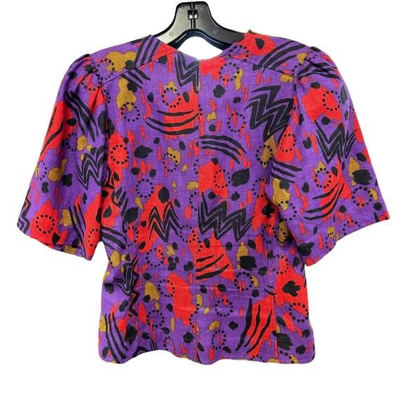 Yves Saint Laurent Vintage 1980s Purple Abstract Linen Blouse Womens 34 US 2 - Picture 3 of 5